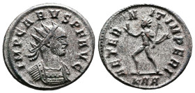 Carus, AD 282-283. AE Antoninianus. (21,4mm. 3,4 g.). Rome. IMP CARVS P F AVG, radiate, cuirassed bust right. Rev. AETERNIT IMPERI, Sol walking left, ...