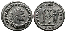 Diocletian, AD 284-305. AE Antoninianus. (22,1mm. 4,8 g.). Cyzicus. IMP CC VAL DIOCLETIANVS AVG, radiate, draped bust right. Rev. CONCORDIA MILITVM do...