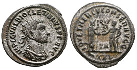 Diocletian, AD 284-305. AE Antoninianus. (23 mm. 3,9 g.). Tripolis. IMP CC VAL DIOCLETIANVS AVG, radiate, draped and cuirassed bust right. Rev. IOV ET...