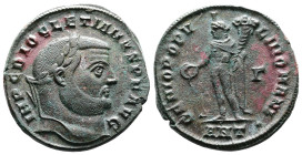 Diocletian, AD 284-305. AE Follis. (26,3 mm. 9,6 g.). Antioch. IMP C DIOCLETIANVS PF AVG, laureate head right. Rev. GENIO POPVLI ROMANI, Genius standi...
