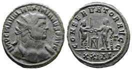 Maximianus, AD 286-310. AE Antoninianus. (22,3 mm. 3,7 g.). Siscia. IMP C M A VAL MAXIMIANVS P AVG, radiate, cuirassed bust right. Rev. CONSERVATOR AV...