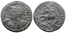 Maximianus, AD 286-310. AE Follis. (27,9 mm. 9,7 g.). Aquileia. IMP MAXIMIANVS PF AVG, laureate, helmeted and cuirassed bust left, holding spear and s...