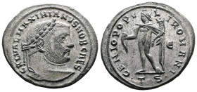 Galerius, AD 293-305. AE Follis. (29,7 mm. 8,8 g.). Thessalonica. GAL VAL MAXIMIANVS NOB CAES, laureate head right. Rev. GENIO POPVLI ROMANI, Genius s...