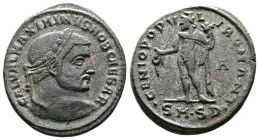 Maximinus II, AD 305-308. AE Follis. (26 mm. 10,1 g.). Serdica. GAL VAL MAXIMINVS NOB CAESAR, laureate head right. Rev. GENIO POPVLI ROMANI, Genius st...