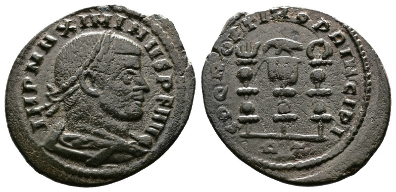 Maximinus II, AD 312-313. AE Follis. (24,2 mm. 3,3 g.). Rome. IMP MAXIMINVS P F ...