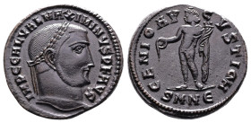 Maximinus II, AD 312-313. AE Follis. (22,2 mm. 6,3 g.). Nicomedia. IMP C GAL VAL MAXIMINVS PF AVG, laureate head right. Rev. GENIO AVGVSTI CMH, Genius...