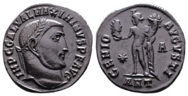 Maximinus II, AD 312-313. AE Follis. (21,2 mm. 4,3 g.). Antioch. IMP C GAL VAL MAXIMINVS PF AVG, laureate head right. Rev. GENIO AVGVSTI, Genius stand...