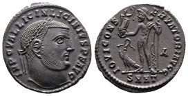 Licinius I, AD 308-324. AE Follis. (21,6 mm. 3,1 g.). Heraclea. IMP C VAL LICIN LICINIVS PF AVG, laureate head right. Rev. IOVI CONSERVATORI AVGG, Jup...
