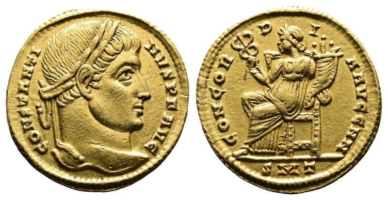 Constantine I, AD 307-337. AV Solidus. (18,2 mm. 4,43 g.). Ticinum. CONSTANTINVS...