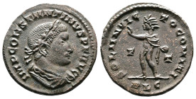 Constantine I, AD 309-337. AE Follis (23,5 mm. 4,6 g.). Lyons. IMP CONSTANTINVS PF AVG, laureate, draped and cuirassed bust right. Rev. SOLI INVICTO C...
