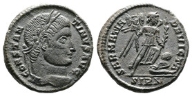 Constantine I, AD 309-337. AE Follis (18,5mm. 3,79 g.). Sirmium. CONSTANTINVS AVG, laureate head right. Rev. SARMATIA DEVICTA, Victory walking right, ...