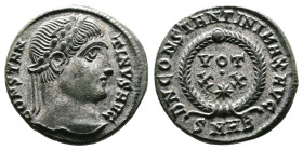 Constantine I, AD 309-337. AE Follis (18,1 mm. 3,3 g.). Heraclea. CONSTANTINVS AVG, laureate head right. Rev. DN CONSTANTINI MAX AVG around VOT XX and...