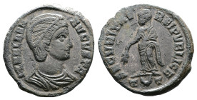 Helena, AD 325-329. AE Follis (18,6mm. 2,7 g.). Ticinum. FL HELENA AVGVSTA, diademed and draped bust right. Rev. SECVRITAS REIPVBLICE, Securitas stand...