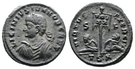 Licinius II, AD 317-324. AE folles. (18,6mm. 2,8 g.). Thessalonica. LICINIVS IVN NOB CAES, laureate, draped and cuirassed bust left. Rev. VIRTVS-EXERC...