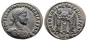 Constantine II, AD 317-340. AE Follis. (20,5mm. 3,26 g.). Siscia. CONSTANTINVS IVN NOB CAESAR, laureate, draped and cuirassed bust right. Rev. VICTORI...