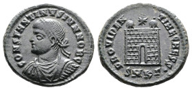 Constantine II, AD 317-340. AE Follis. (18,9mm. 3,2 g.). Cyzicus. CONSTANTINVS IVN NOB C, laureate, draped and cuirassed bust right. Rev. PROVIDENTIAE...