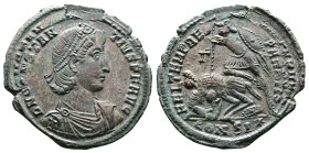 Constantius II, AD 337-355. AE Centenionalis. (25,7mm. 4,9 g.). Constantinople. DN CONSTAN-TIVS PF AVG, pearl-diademed, draped and cuirassed bust righ...