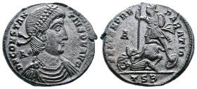 Constantius II, AD 337-355. AE Centenionalis. (24,5mm. 6,7 g.). Thessalonica. DN CONSTAN-TIVS PF AVG, pearl-diademed, draped and cuirassed bust right,...