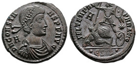 Constans, AD 337-350. AE Centenionalis. (24,7 mm. 6 g.). Siscia. DN CONSTANS PF AVG, pearl-diademed, draped and cuirassed bust right. Rev. FEL TEMP RE...