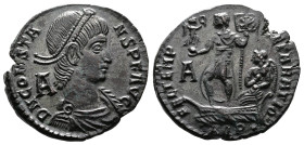Constans, AD 337-350. AE Centenionalis. (24,4mm. 6,5 g.). Aquileia. DN CONSTANS PF AVG, pearl-diademed, draped and cuirassed bust right. A behind head...