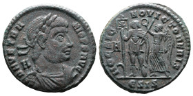 Vetranio, AD 350. AE Centenionalis. (24,7mm. 5,5 g.). Siscia. DN VETRANIO PF AVG, laureate, draped and cuirassed bust right. A behind head. Rev. HOC S...