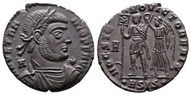 Vetranio, AD 350. AE Centenionalis. (22,7mm. 5 g.). Siscia. DN VETRANIO PF AVG, laureate, draped and cuirassed bust right. A behind head, star before....