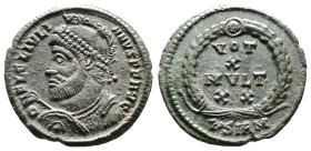 Julian II, AD 360-363. AE Maiorina. (21,2mm. 3,4 g.). Sirmium. DN FL CL IVLIANVS PF AVG, helmeted and cuirassed bust left, holding spear and shield. R...