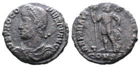 Procopius, AD 363-366. AE3. (19,1 mm. 2,9 g.). Constantinople. DN PROCOPIVS PF AVG, pearl-diademed, draped, cuirassed bust left. Rev. REPARATIO FEL TE...