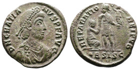 Gratian, AD 378-383. AE Maiorina. (23,1 mm. 5 g.). Siscia. DN GRATIANVS PF AVG, pearl-diademed, draped and cuirassed bust right. Rev: REPARATIO REIPVB...