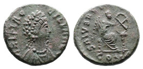 Aelia Flaccilla, AD 378-383. AE4. (12,3 mm. 1,45 g.). Constantinople. AEL FLAC-CILLA AVG, diademed and mantled bust right. Rev. SALVS REIPVBLICAE, Vic...