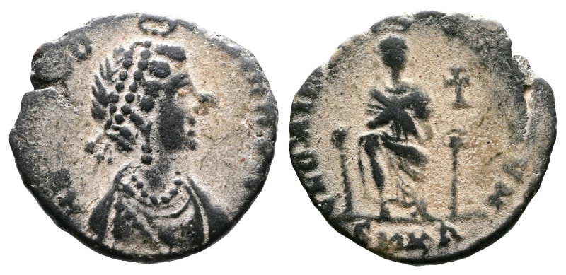 Eudoxia, AD 398-401. AE3. (17,2mm. 2,16 g.). Cyzicus. AEL EVDO-XIA AVG, pearl-di...