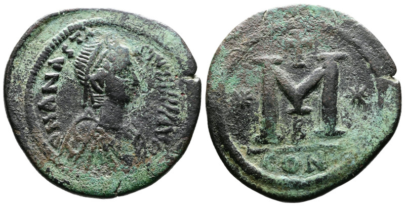 Anastasius I. AD 491-518. AE Follis, (35,8 mm. 19,6 g.). Constantinople. D N ANA...