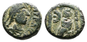 Justin I. AD 518-527. AE Pentanummium, (11,3 mm. 1,61 g.). Antioch. D N IVSTINVS P P AVG, pearl-diademed, draped and cuirassed bust right. Rev. Tyche ...