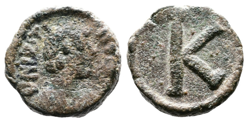 Justinian I. AD 527-565. AE Half Follis (15,1 mm. 3,23 g.). Salona mint. DN IVST...