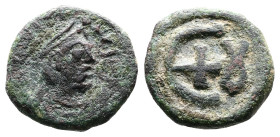 Justinian I. AD 527-565. AE Pentanummium (14,9 mm. 2,28 g.). Antioch mint. DN IVSTINIANVS PP AVG, pearl-diademed, draped and cuirassed bust right. Rev...