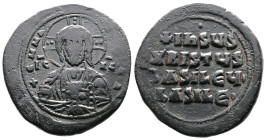 Basil II and Constantine VIII. AD 976-1028. AE Class A2 Anonymous Follis. (30,4 mm. 16,5 g.). Constantinople. +EMMANOVHA, nimbate bust of Christ facin...