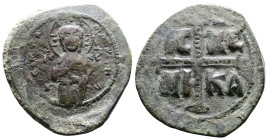 Michael IV. AD 1034-1041. AE Class C Anonymous Follis. (30,3 mm. 10,4 g.). Constantinople. EMMANOVHL around, IC-XC to right and left of three-quarter ...