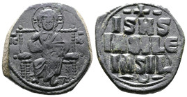 Constantine X. AD 1059-1067. AE Class E Anonymous Follis. (27,1 mm. 8,84 g.). Constantinople. IC-XC to left and right of nimbate bust of Christ facing...