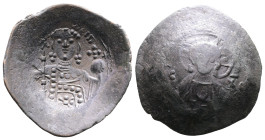 Manuel I. AD 1143-1181. Billon Trachy. (26,7 mm. 3,42 g.). Constantinople. Nimbate bust of Christ facing, holding scroll. Rev. MANOVHΛ ΔECΠ, beardless...