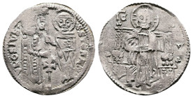 Stefan Uroš II Milutin 1282-1321 AD. AR Dinar (Grosso) (21,1mm. 2 g.) IC - XC. Christ Pantokrator seated facing on throne. Rev. S STЄFAN VROSIVS / RЄX...