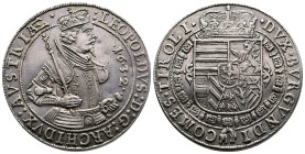 Archduchy of Austria. Leopold V. Archduke, 1619-1632. AR Box Taler – Schraubtaler (40,5mm, 13,09 g). Hall mint. Dated 1632. Crowned and armored half-l...