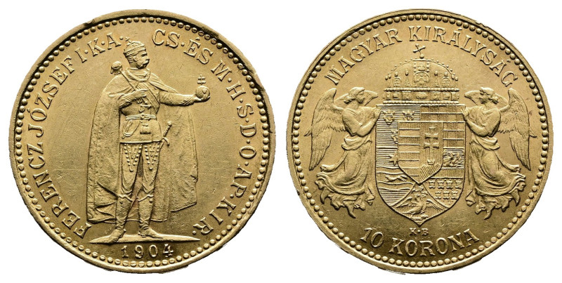 Franz Joseph I. 1848 - 1916 Gold 10 Korona (19mm, 3,4 g.), 1904. KB Kremnitz Frü...