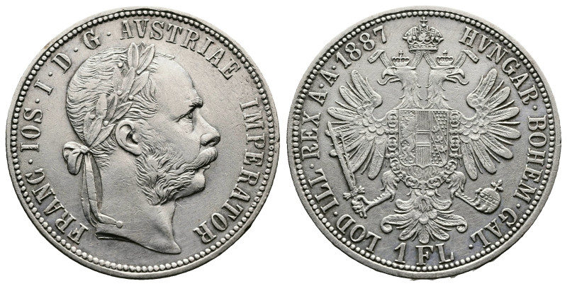 Franz Joseph I. 1848 - 1916. AR 1 Gulden / 1 Florin, (28,6mm, 12,2) 1887. Wien. ...