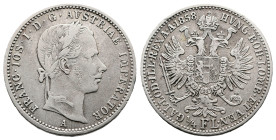 Franz Joseph I. 1848 - 1916, AR 1/4 Gulden / 1/4 Florin, (23mm., 5,29.) 1858. A Wien, Frühwald 1518. a gVF
