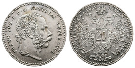 Franz Joseph I., AR 20 Kreuzer (21mm, 2,64g.) 1868, Vienna, Frühwald 1579. a EF.