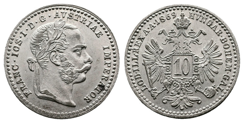 Franz Joseph I. 1848 - 1916, AR 10 Kreuzer (18mm, 1,67) 1869, Vienna. Frühwald 1...