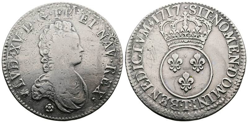 Louis XV (1715-1774) Écu dit Vertugadin (43mm, 29,8), 1717 Nantes (T) A/LVD. XV....