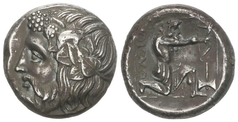 GREEK COINS
Tetradracma. 404-355 a.C. THASOS. TRACIA. Anv.: Cabeza de Dionisos ...