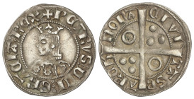 MEDIEVAL COINS: CATALONIA-KINGDOM OF ARAGON
Croat. PERE III. BARCELONA. Anv.: PETRVS:DEI:GRACIA:REX. Efigie coronada a izquierda. Flores de 6 pétalos...