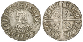 MEDIEVAL COINS: CATALONIA-KINGDOM OF ARAGON
Croat. PERE III. BARCELONA. Anv.: PETRVS:DEI:GRACIA:REX. Efigie coronada a izquierda. Flores de 6 pétalos...